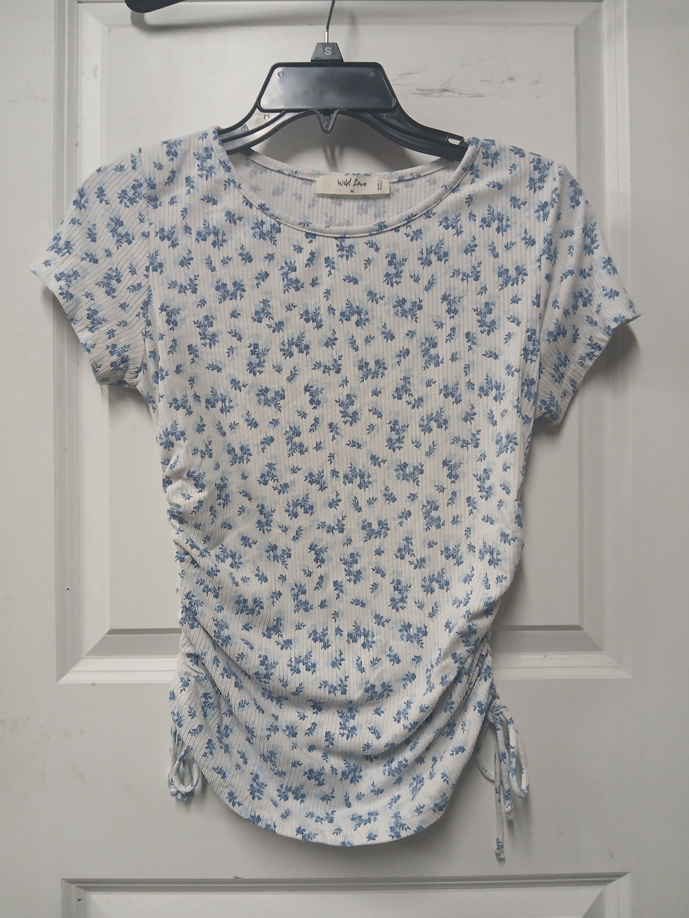wild fable White Tee with Blue Floral Print and Side Ties